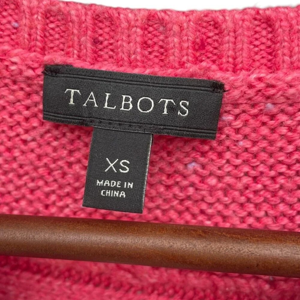 Talbots Pink Confetti Cable Knit Crewneck Sweater Womens XS
